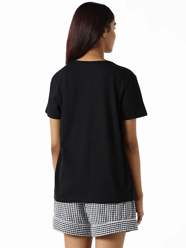 Wunderlove Black Printed Relaxed Fit T-Shirt